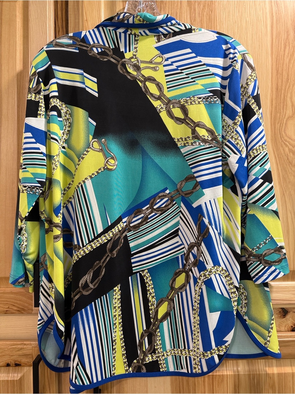 Frank Lyman Unique Eclectic Blue & Teal Chain-Print Open Front Cardigan Size 12